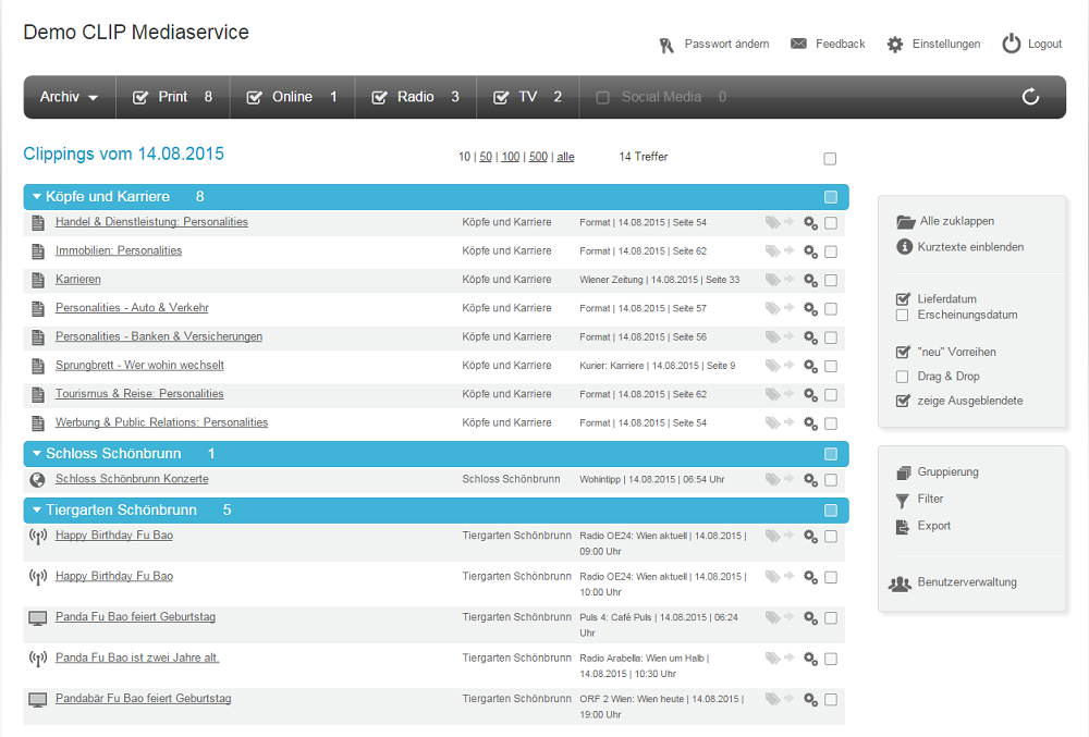Archiv Demo CLIP Mediaservice