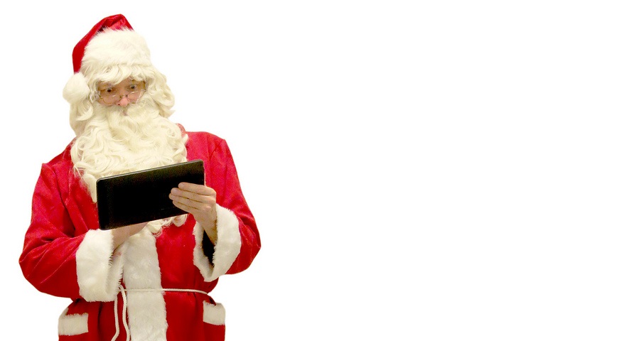 Weihnachtsmann und Tablet
