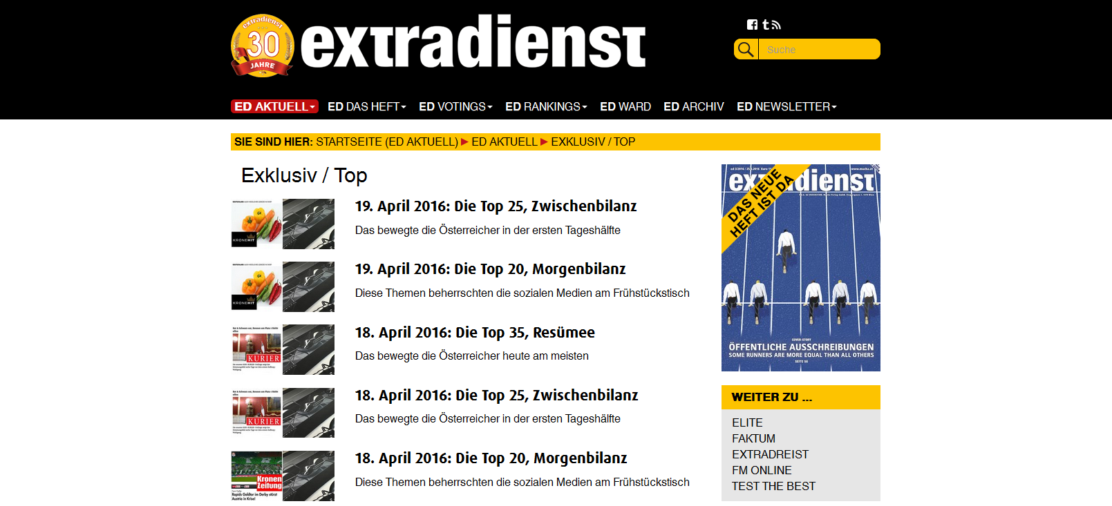 Screenshot von Quotenranking auf extradienst.at
